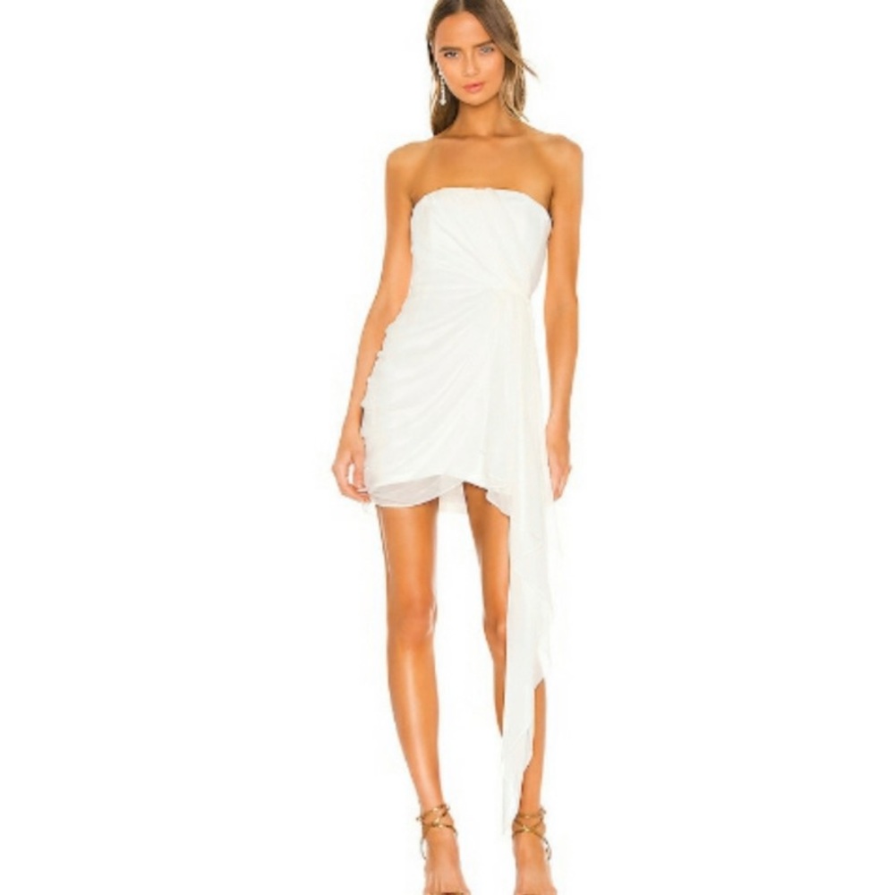 Cinq a Sept White Draped Strapless Dress